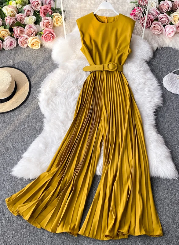 Stylish sleeveless jumpsuit slim fit pleated wide-leg trousers    S114 Disco