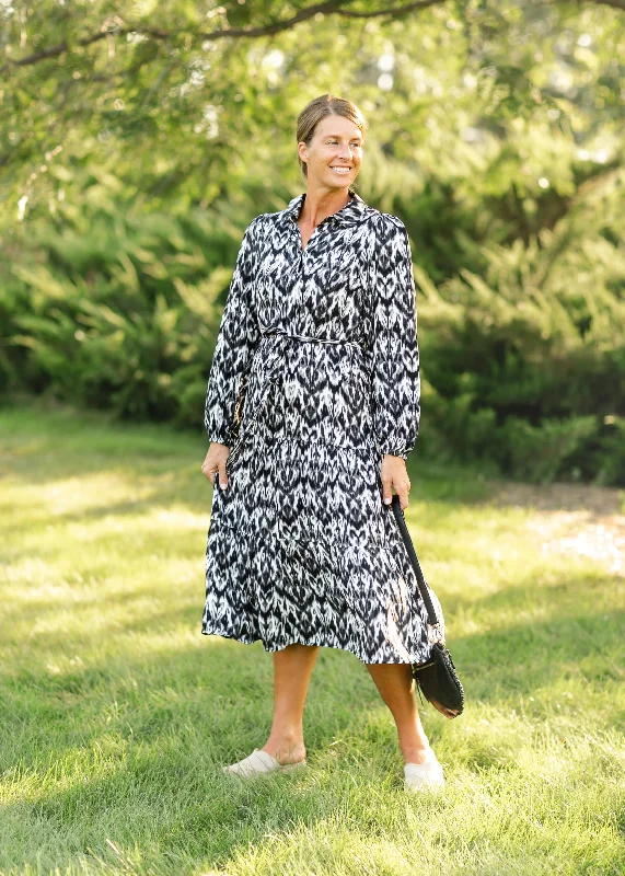 Tiered Button Up Abstract Print Shirt Dress - FINAL SALE Monochromatic All - in - one
