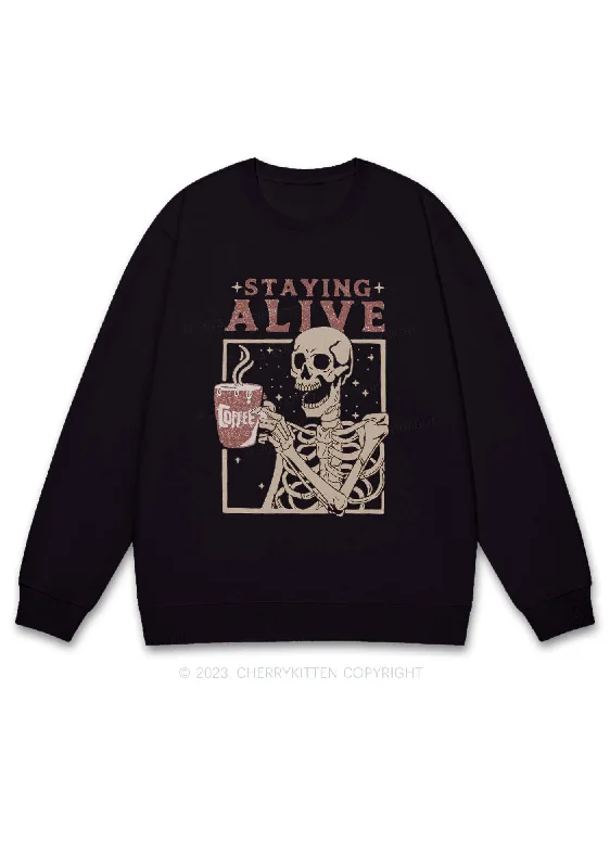 Staying Alive Skeleton Halloween Y2K Sweatshirt Cherrykitten Youthful Women's Pop