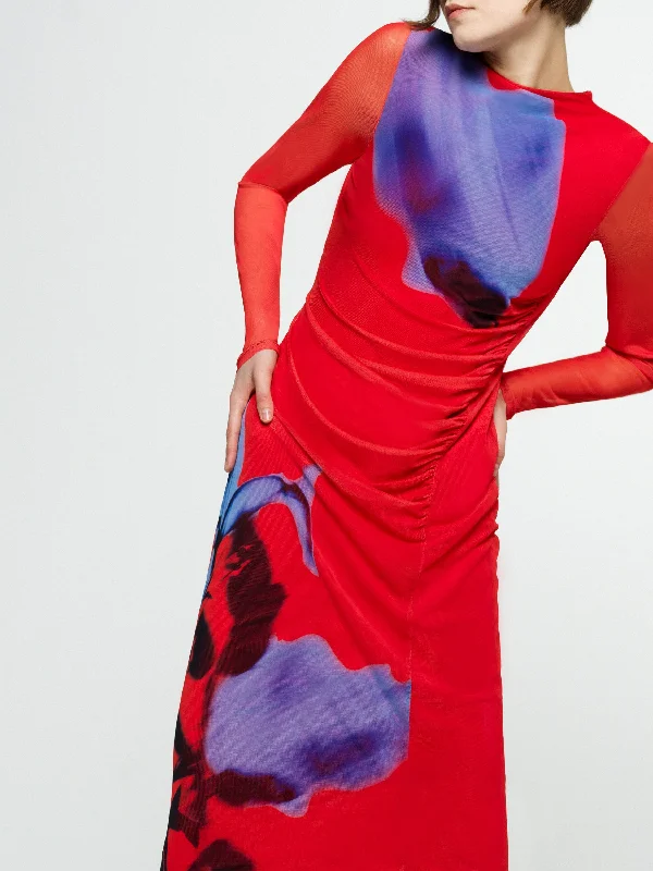 Smokey Placement Long Sleeve Floral Dress Modern Women's 