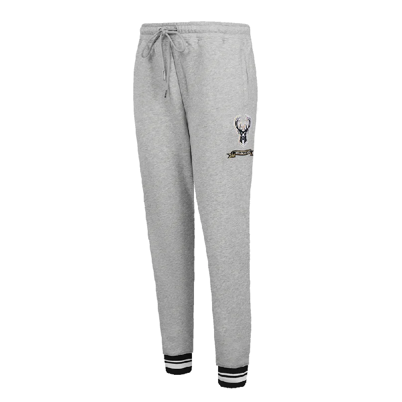 NBA MILWAUKEE BUCKS PRO PREP W RIB FLC WOMEN'S SWEATPANT (HEATHER GRAY/BLACK) Refined Women's 