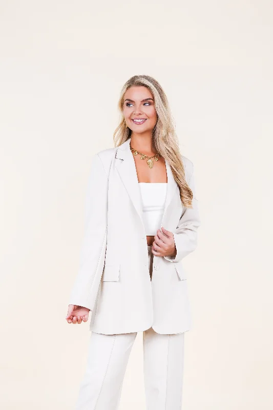 Oversized blazer beige met lange mouwen - Ariane Bohemian Women's Free