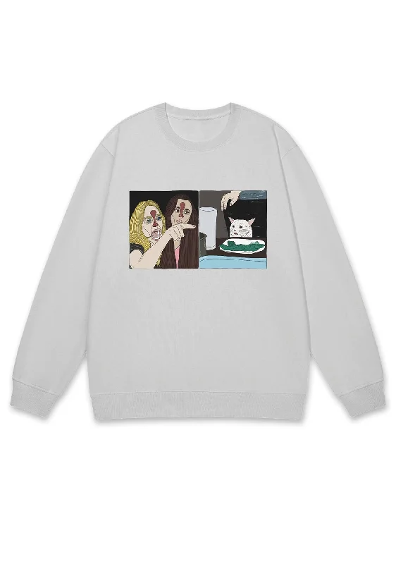 Quarreling Girls And White Cat Y2K Sweatshirt Laid - back Women's Vibe