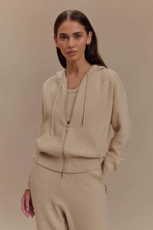 Sami Zip Front Knit Hoodie - Camel Refined Women's Classic 