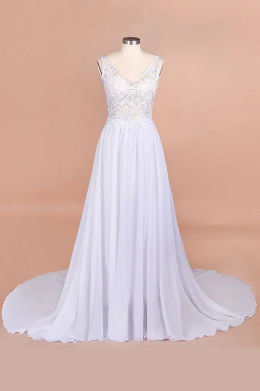 Open Back V-neck Lace Chiffon Wedding Dress Feminine Women's Soft 