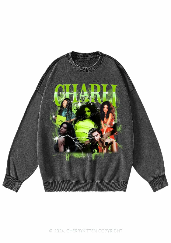 Brat Portrait Y2K Washed Sweatshirts Cherrykitten Bold Women's Animal Print