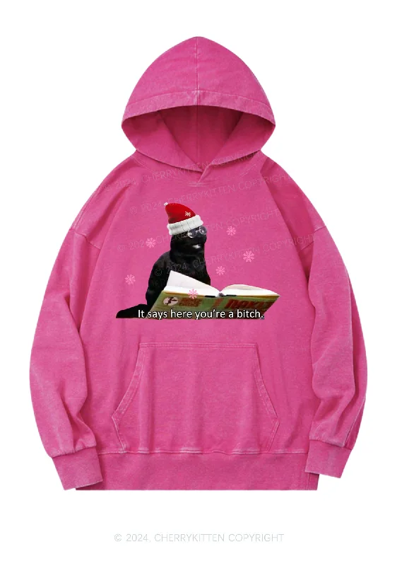 Christmas Cat Bxxch Y2K Washed Hoodie Cherrykitten Casual Women's Japanese 