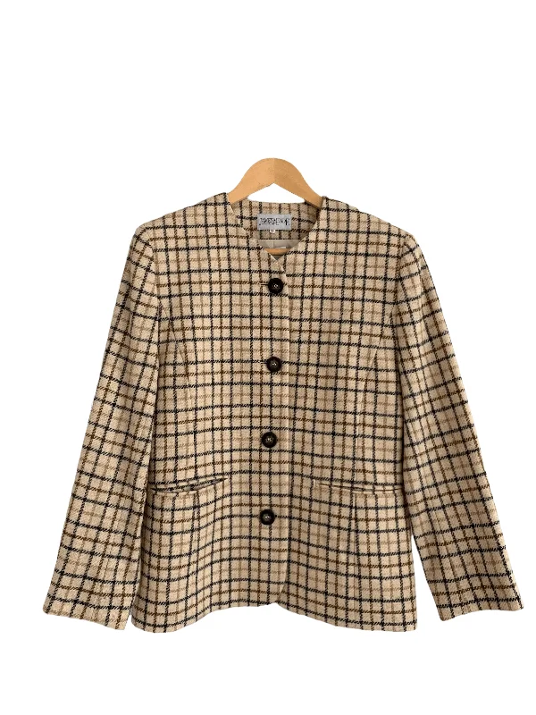 James Meade 100% Wool Single Breasted Jacket Beige UK Size 12 Earthy Women's 