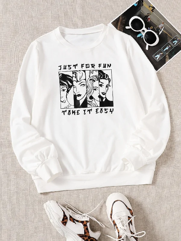 Casual Slogan Long Sleeve Round Neck Regular Women Sweatshirt Bohemian Women's Free