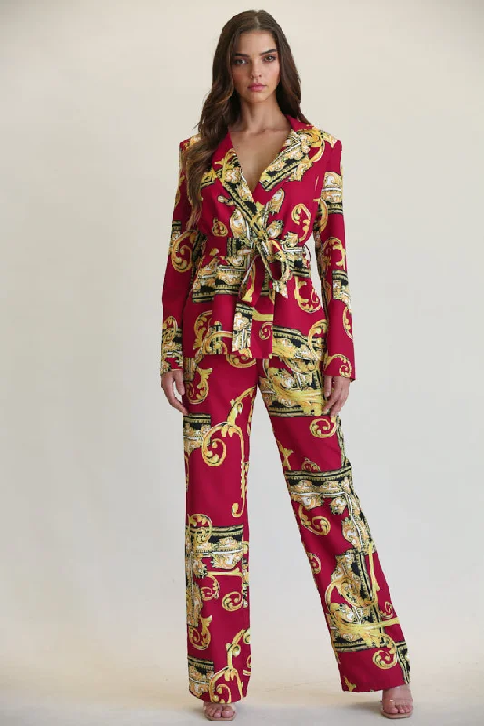 Aarifa - Blazer +Pant Set Artistic Women's Hand - painted