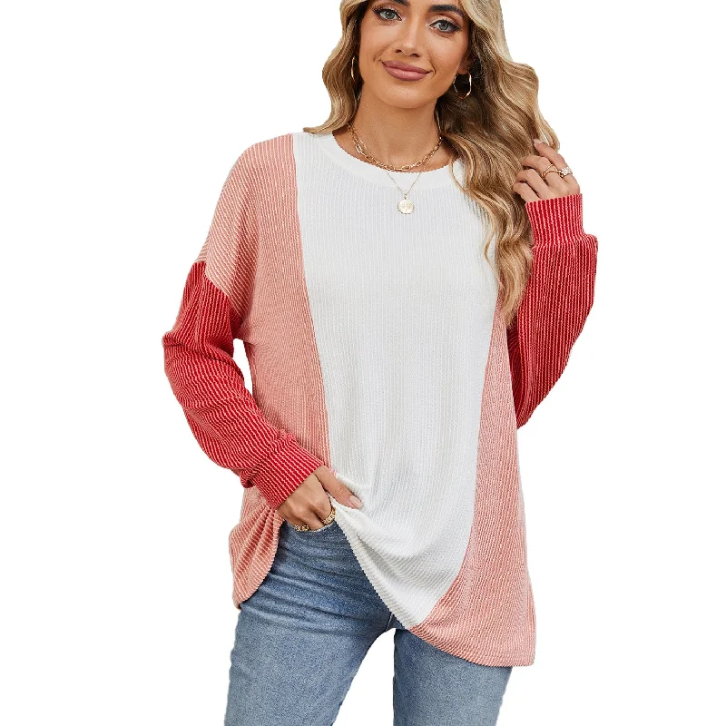 Round Neck Splicing Color Loose Pullover Long Sleeve Sweater Wholesale Womens Clothing N3824091200022 Disco