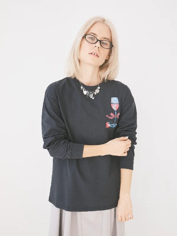 Rose Wine Long Sleeve Tee - Charcoal Sharp Women's Italian