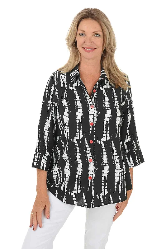 Monochrome Button-Back Shirt Bohemian Women's Free