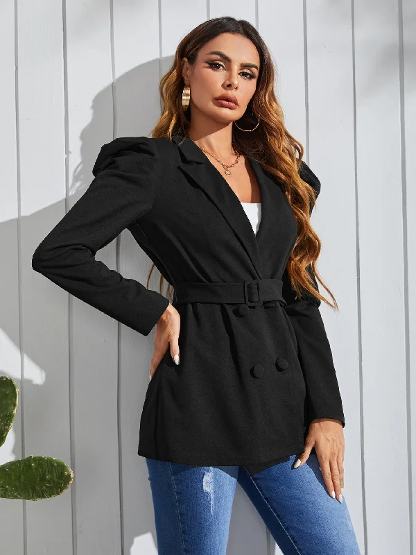 Elegant Plain Double Button Long Sleeve Lapel Long Women Blazer Athletic Women's High - 