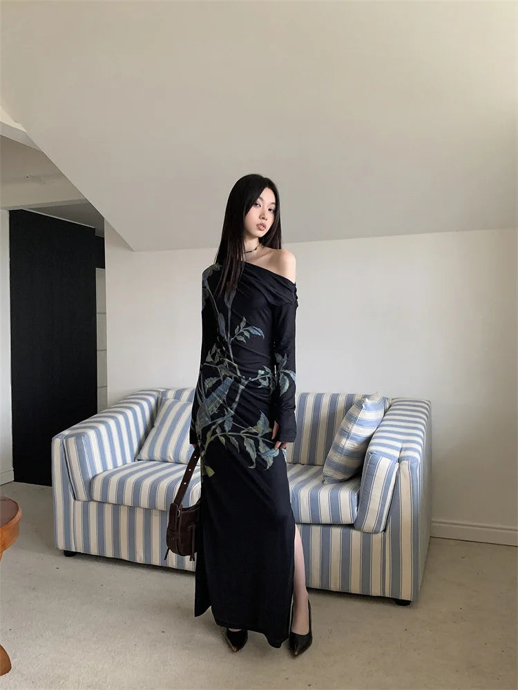 Dark Fairy One Shoulder Maxi Dress Modern Women's 