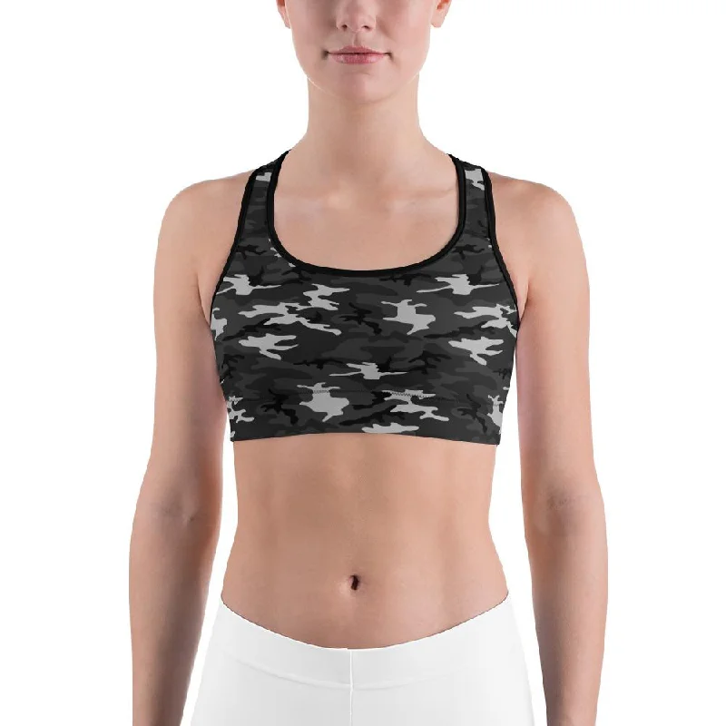 Dark Grey Camo Sports Bra Refined Women's Hand - crafted