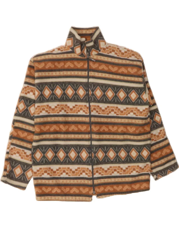 VINTAGE Womens Fleece Jacket UK 14 Medium Brown Fair Isle Polyester Modern Women's 