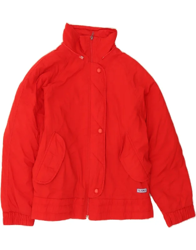 VINTAGE Womens Padded Jacket UK 12 Medium Red Cotton Artistic Women's Hand - painted
