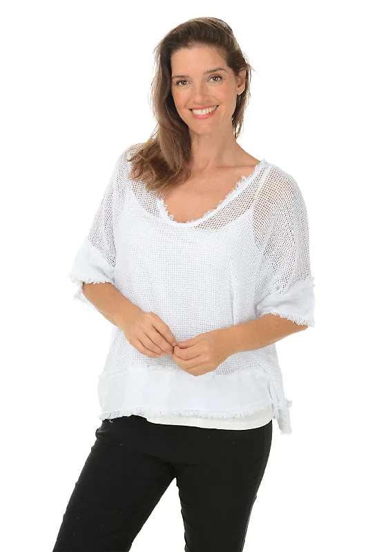 Frayed Edge Cotton Mesh Top Cozy Women's Sherpa - lined