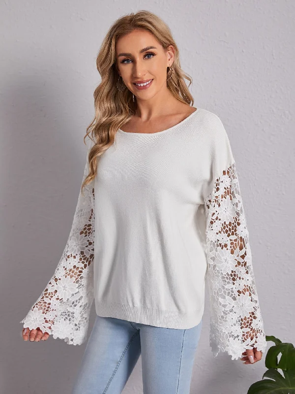 Casual Plain Long Sleeve Scoop Neck Semi-Sheer Regular Women Sweater Refined Women's 