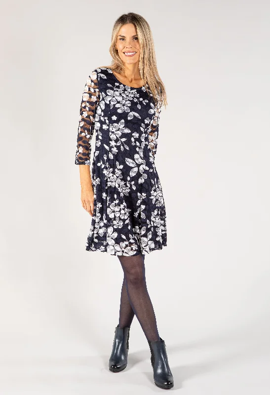 Printed Lace Floral Dress Dapper Women's Bow - adorned