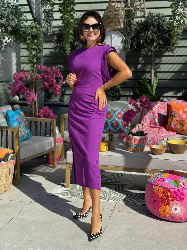 Kayla Shoulder Detail Dress In Purple purpose