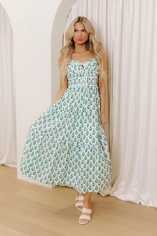 Southern Charm Floral Midi Dress in Sky Blue Sophisticated Women's 