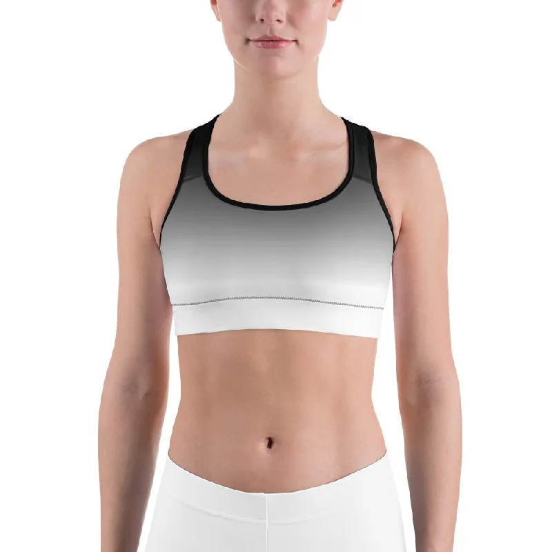 Ombre Black to White Sports Bra Casual Women's Loose - fitting