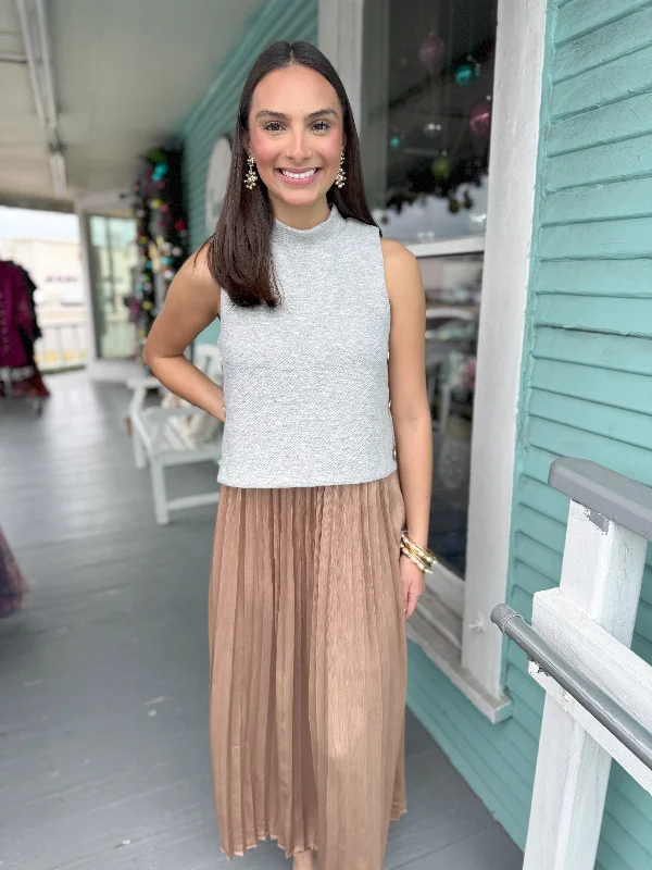 (THML) The Sweater Top Pleated Midi Dress-Heather Grey Dapper Women's 1920S