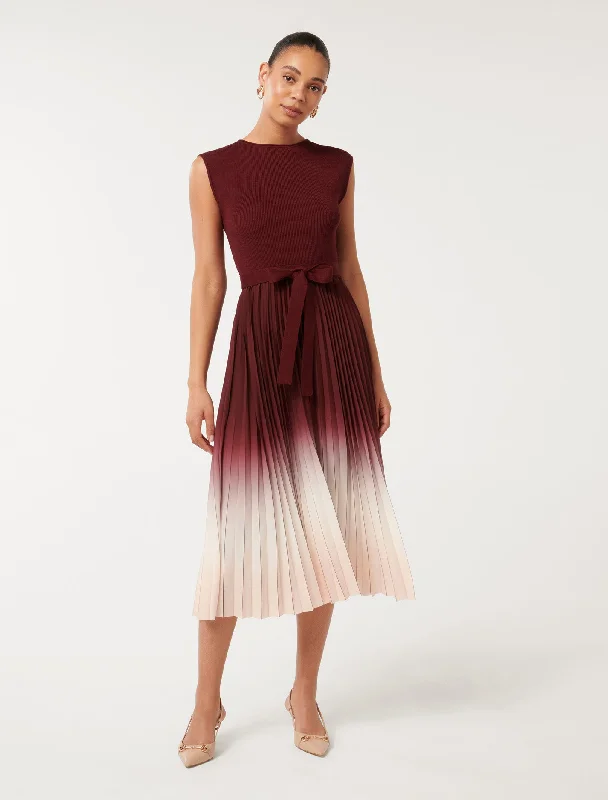 Elsie Ombre Pleat Midi Dress Cozy Women's Sherpa - lined