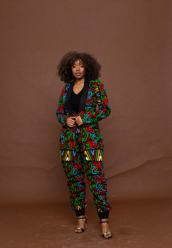 Anika Ankara Jacket | Green and Red multicoloured African print Elegant Women's Formal 