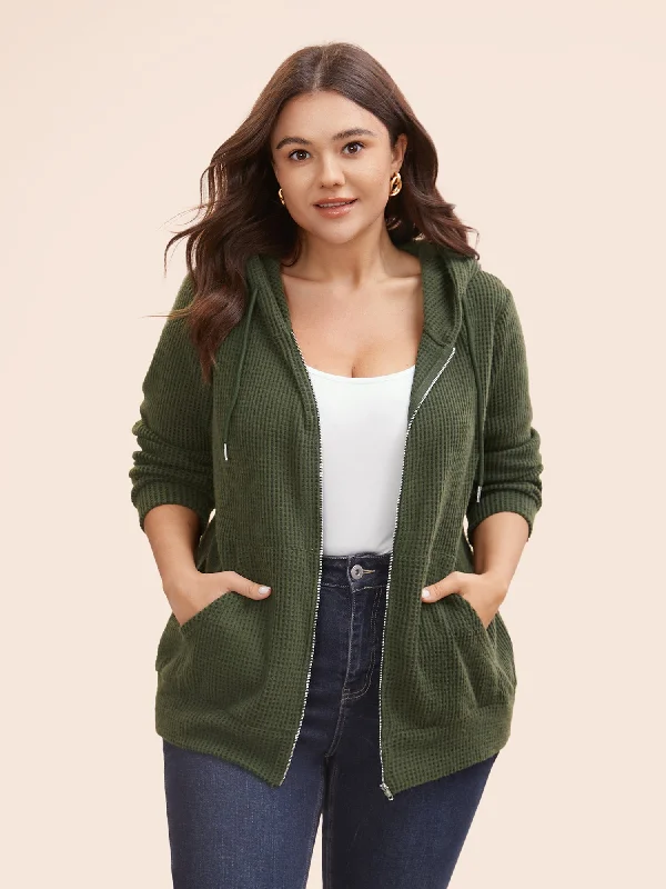 Texture Pocket Drawstring Hooded Sweatshirt Rugged Women's Outdoor 