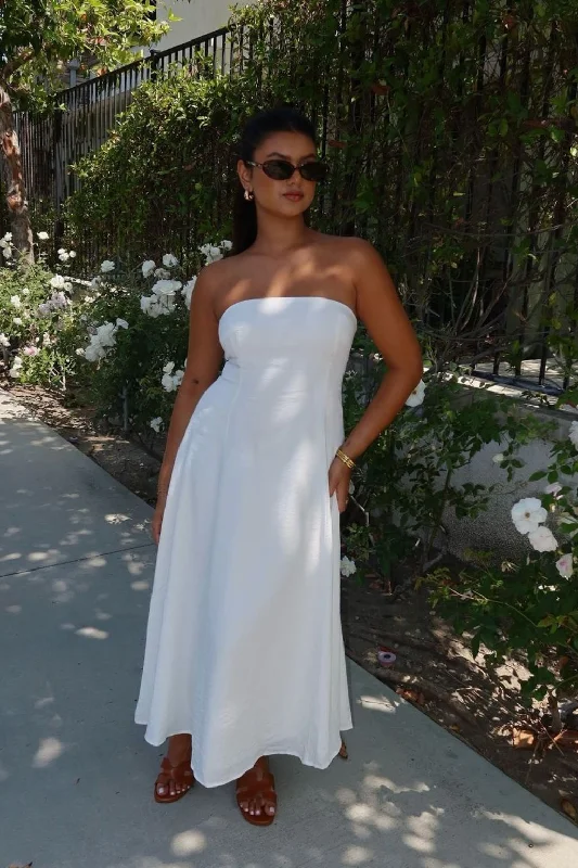 Rhodes White Linen Strapless Midi Dress Traditional Women's Wool