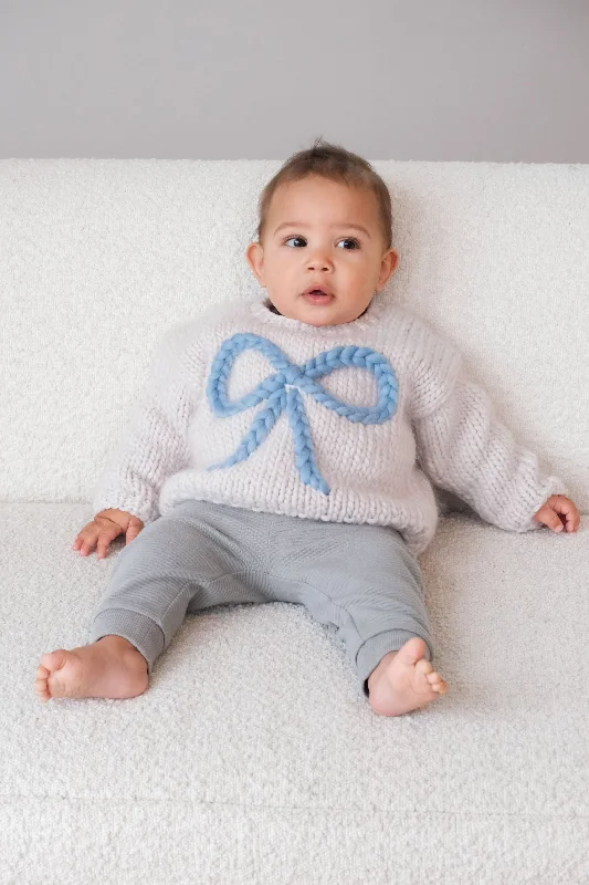 Baby Bow Chunky Knit Sweater in Blue Adventure