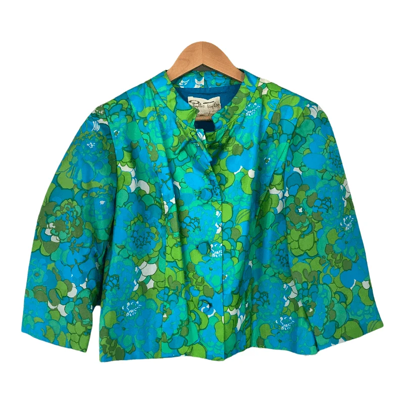 Phylis Taylor Vintage Jacket Green and Blue Floral UK Size 12 Practical Women's Quick - dry