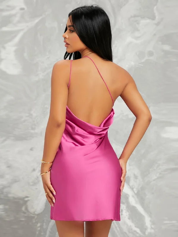 Plain Split Sleeveless One Shoulder Slit Natural Short Dress purpose
