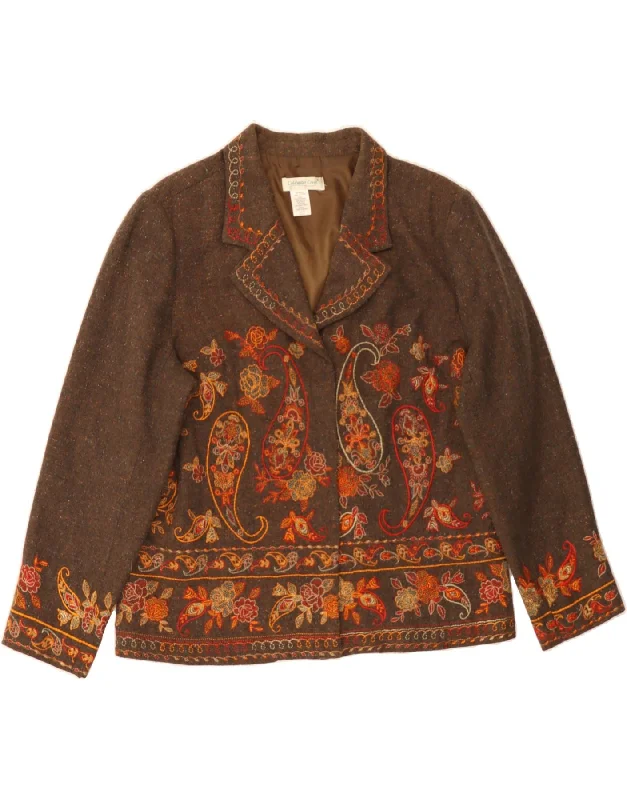 COLDWATER CREEK Womens Open Blazer Jacket UK 18 XL Brown Paisley Polyester Scandinavian