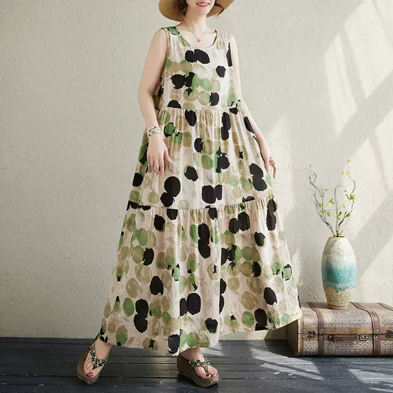 Babakud Plus Size Polka Cotton Midi Dress Trendy Women's Oversized