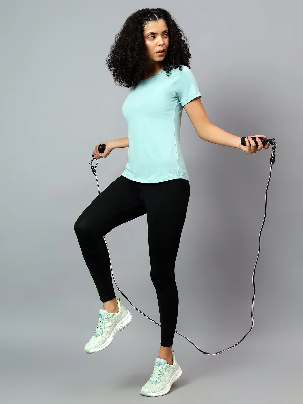 Fitkin Women's Aqua Green Ecofriendly Tencel Active Tshirt Vacation