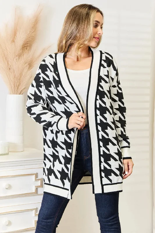 Mandy Woven Right Houndstooth Open Front Longline Cardigan Artistic Women's Hand - painted Mandy Woven Right Houndstooth Open Front Longline Cardigan Artistic Women's Hand - painted