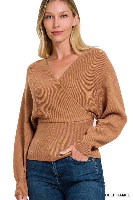 Viscose Cross Wrap Pullover Sweater Hip Women's Urban