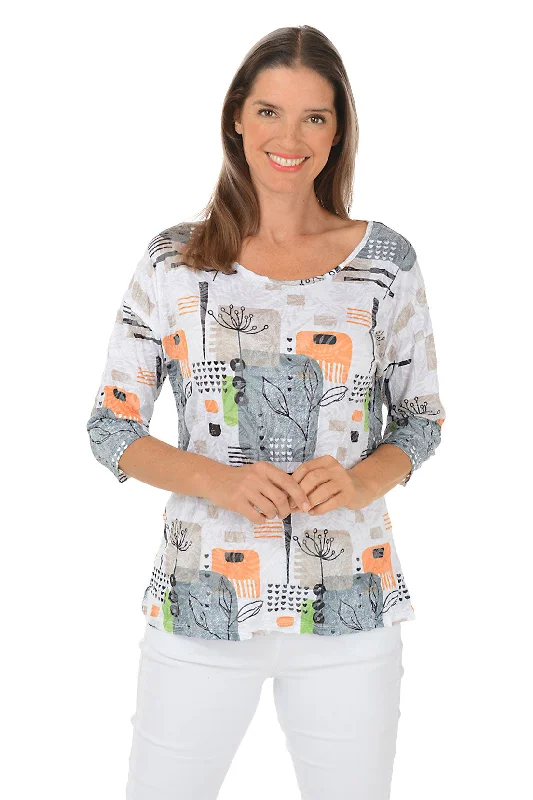 Friendly Flowers Button-Back Crinkle Top Sophisticated Women's 