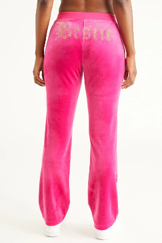 Bestie Big Bling Velour Track Pants Relaxed Women's 
