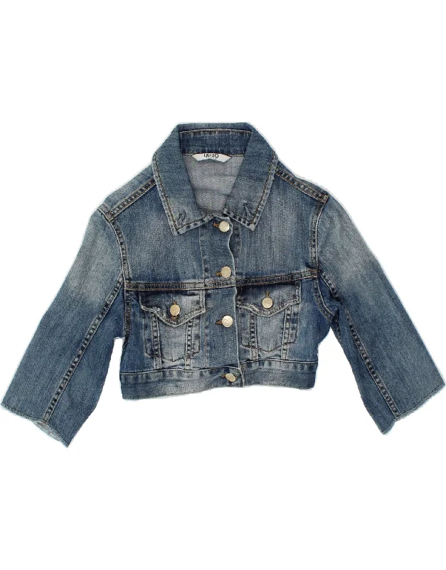 LIU JO Womens Crop 3/4 Sleeve Denim Jacket UK 2 2XS Blue Bold Women's Animal Print