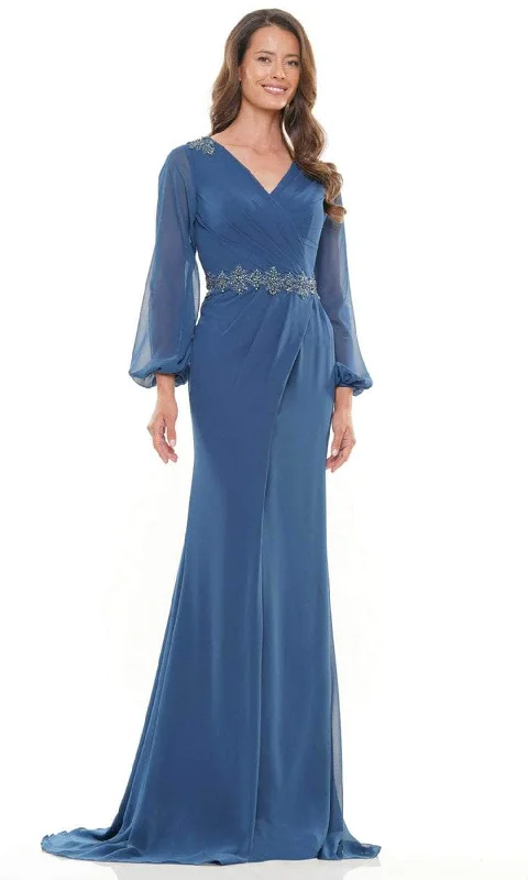 Marsoni by Colors MV1273-1 - Ballon Long Sleeve V-Neck Long Gown Feminine Women's Style 