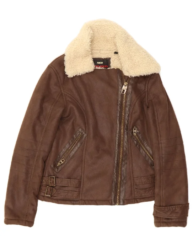 MISS SIXTY Womens Sherpa Jacket UK 10 Small Brown Polyester Relaxed Women's Beachy