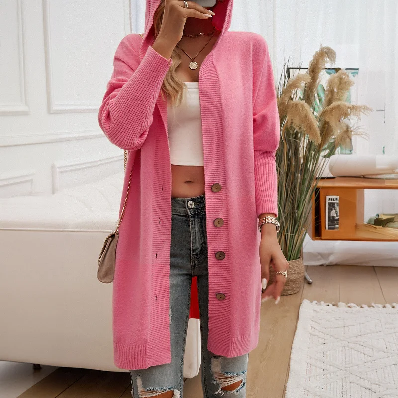 Casual Loose Cardigan Button-Down Hooded Sweater Jackets Wholesale Womens Clothing N3824073100086 Confident Women's High - fashion