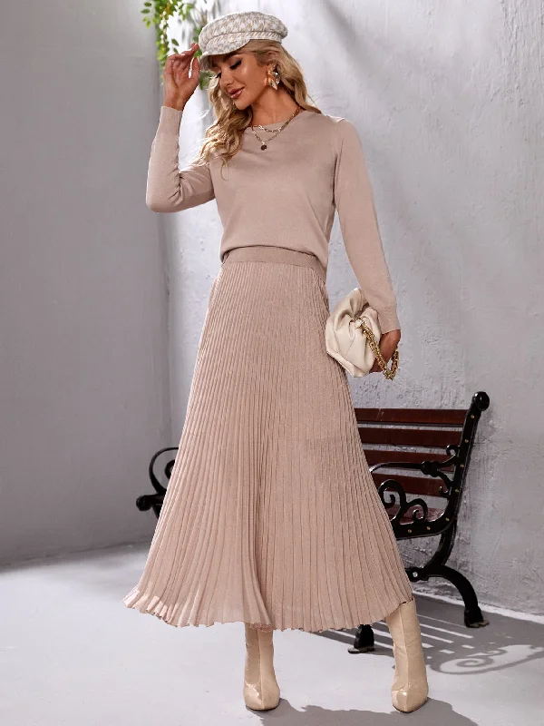 Elegant Plain Long Sleeve Round Neck Regular Women Sweater French