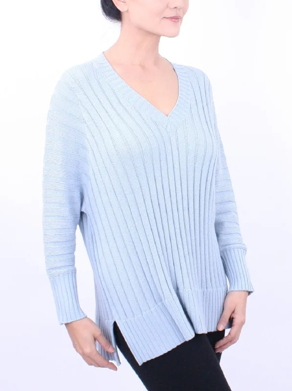 Ribbed V Neck Pullover Feminine Women's Soft 