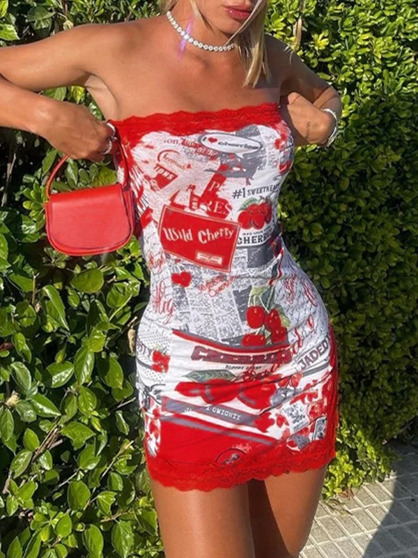 Lace Trim Split Trendy Open Back Mini Dress Laid - back Women's Style